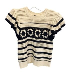 Rails‎ Penelope Flutter Sleeve Crochet Top Oat Navy Boho Cotton Blend - Size XS